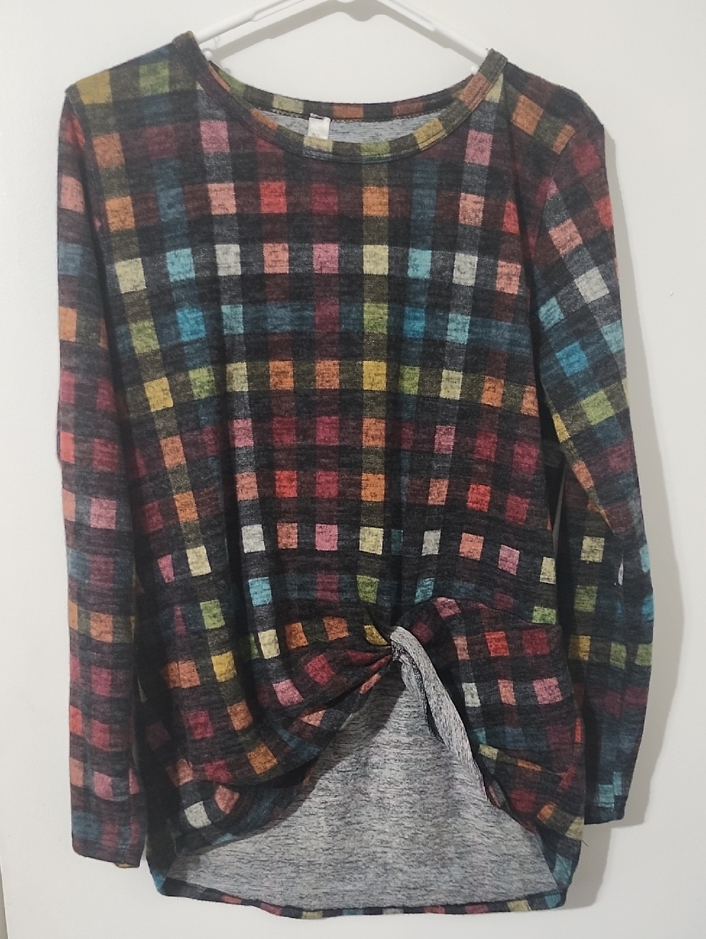Girls' Multicolor Plaid Long-Sleeve Top - Knot Front
